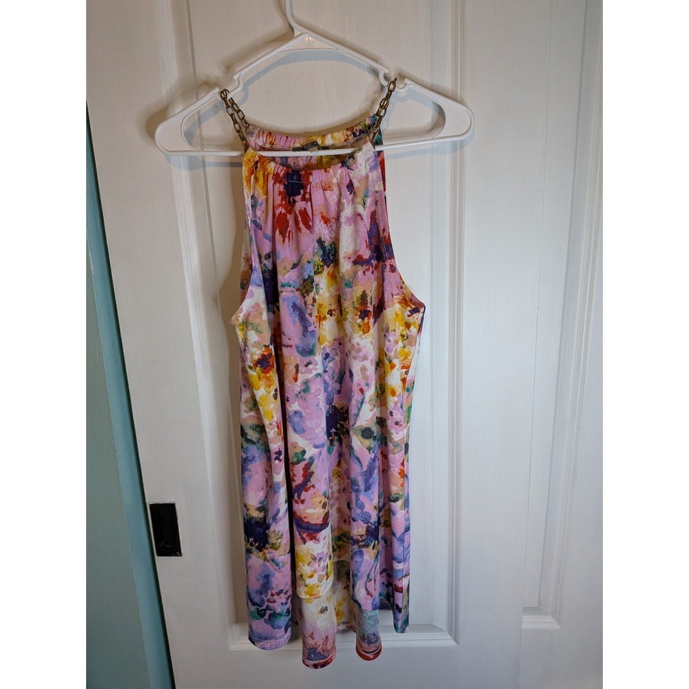 Essentials by Milano Womens Pink Floral Watercolor Halter Top Chain Straps L